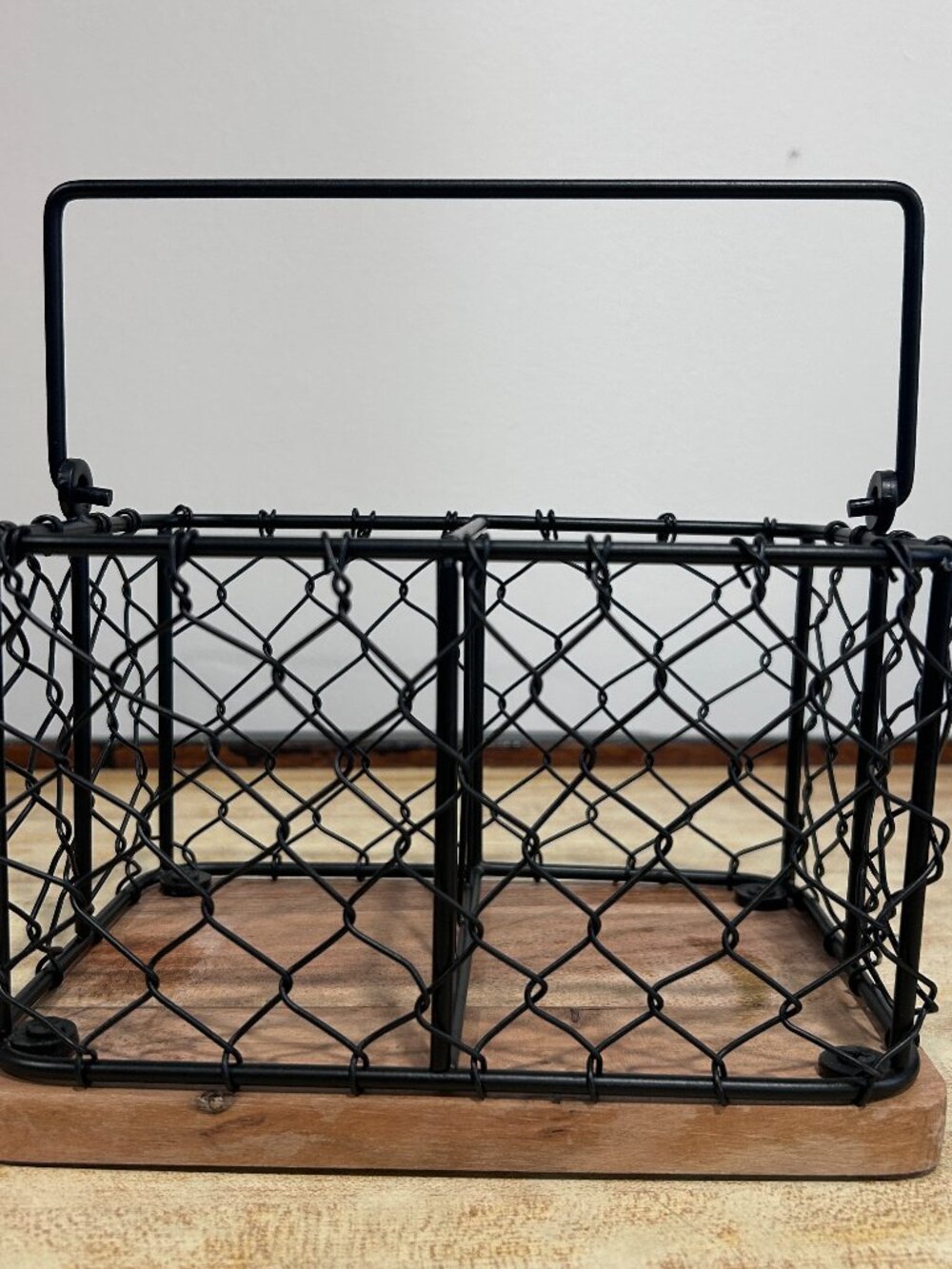 Rustic Black Wire & Wood Caddy Desk Organizer Utensil Holder Farmhouse Storage